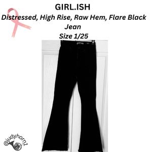 GIRl.ISH Distressed High Rise Raw Hem Flare Black Jean Size1/25